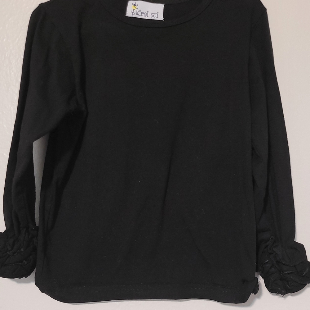 Girls black ruffle sleeve top 6-8